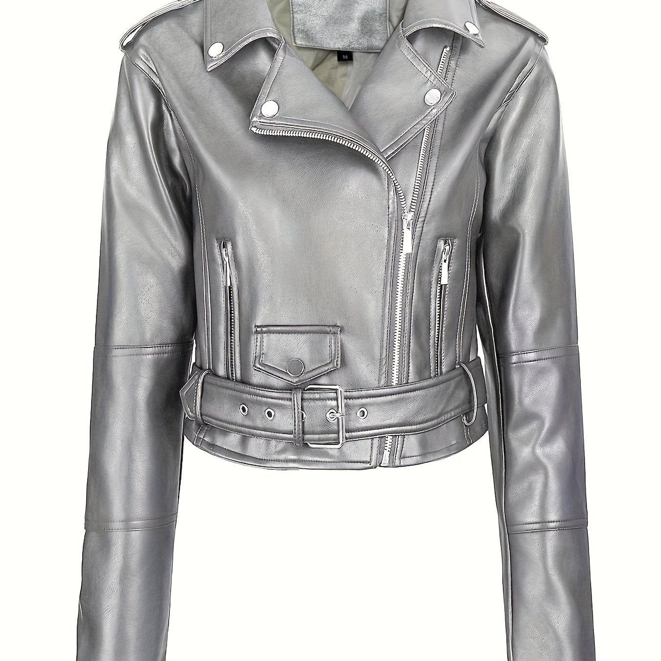 Stylish faux leather crop jacket for women, perfect for fall and spring weather.