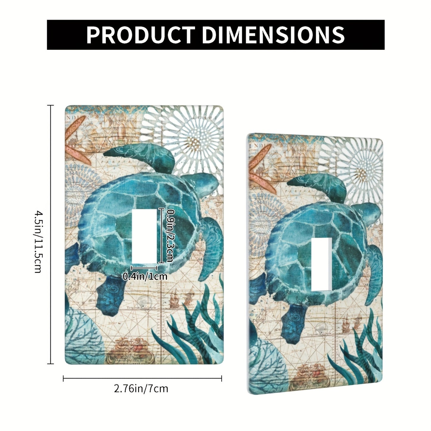 Nautical map design Turtle Single Rocker Switch Plate for decorative lighting in bedrooms, kitchens, and living rooms. No battery or wires required.