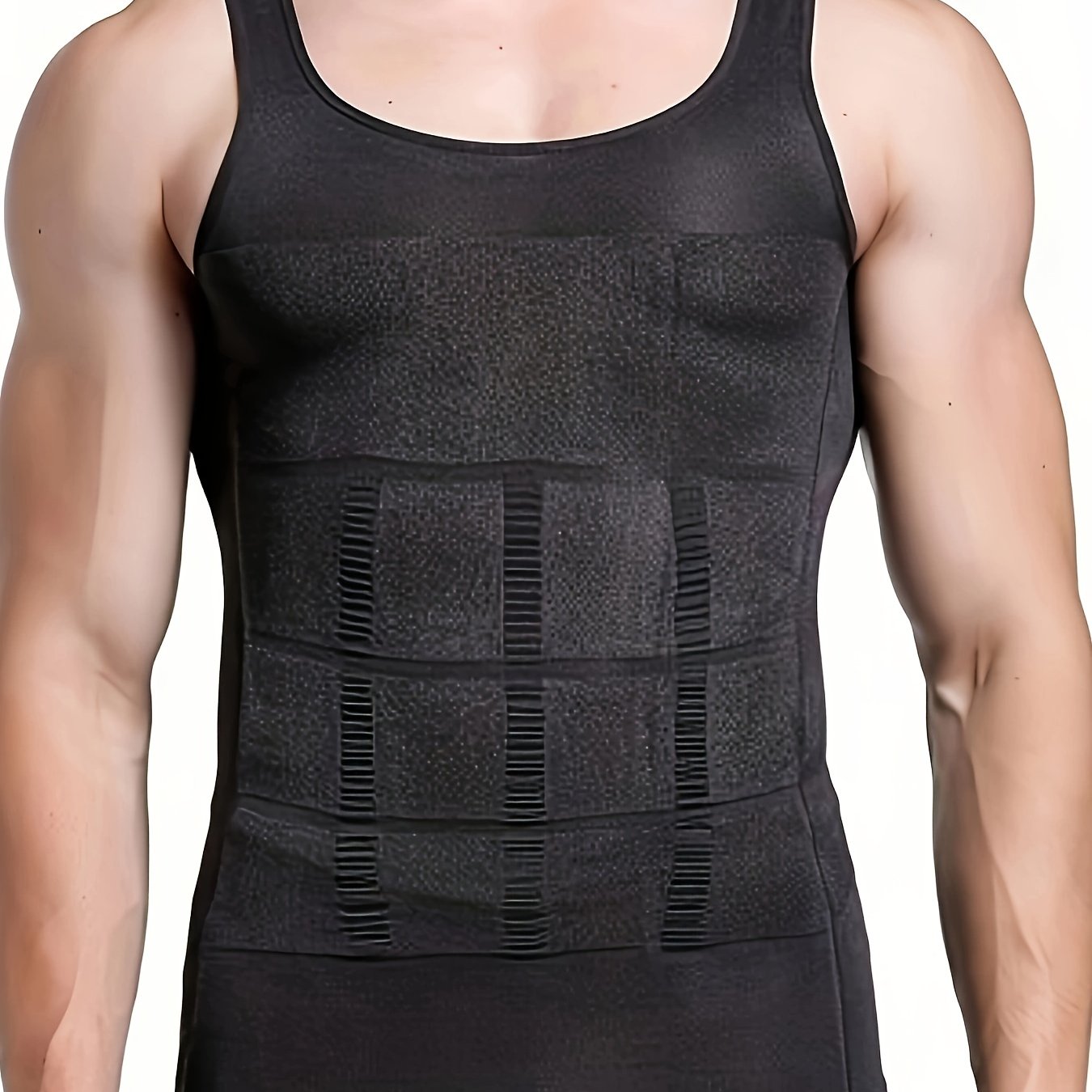 Men's Thermal Compression Tank Top for Abdomen Slimming, Sleeveless, Casual Style, Hand Washable, High-Stretch Nylon Fabric.