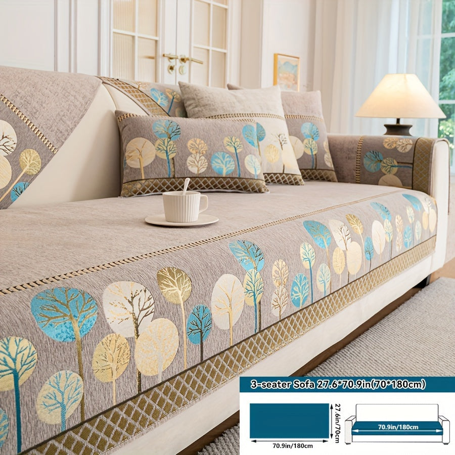 Luxurious non-slip sofa cover with tree motif, suitable for 1-4 seat sofas in any room. Pet-friendly, machine washable, and durable for all seasons.