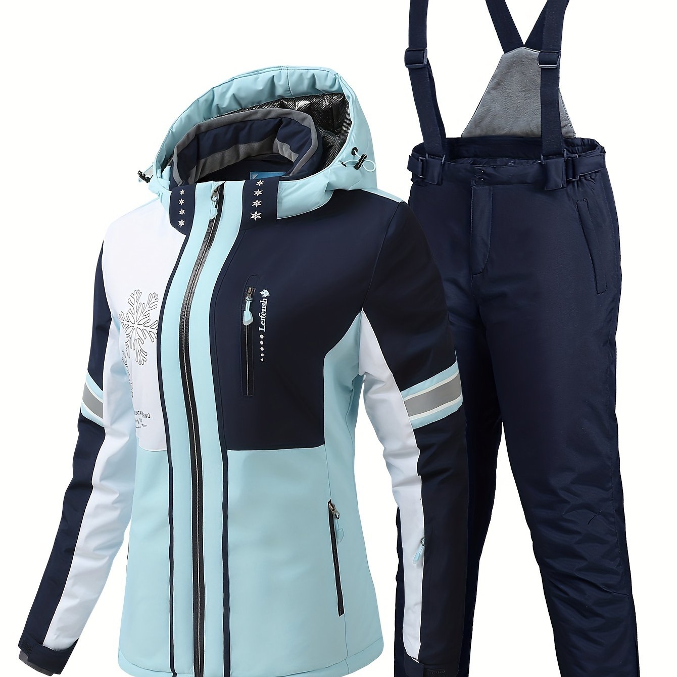 Women's Ski Suit with Polyester Jacket and Pants, Solid Color Design, Zipper Details, HX356