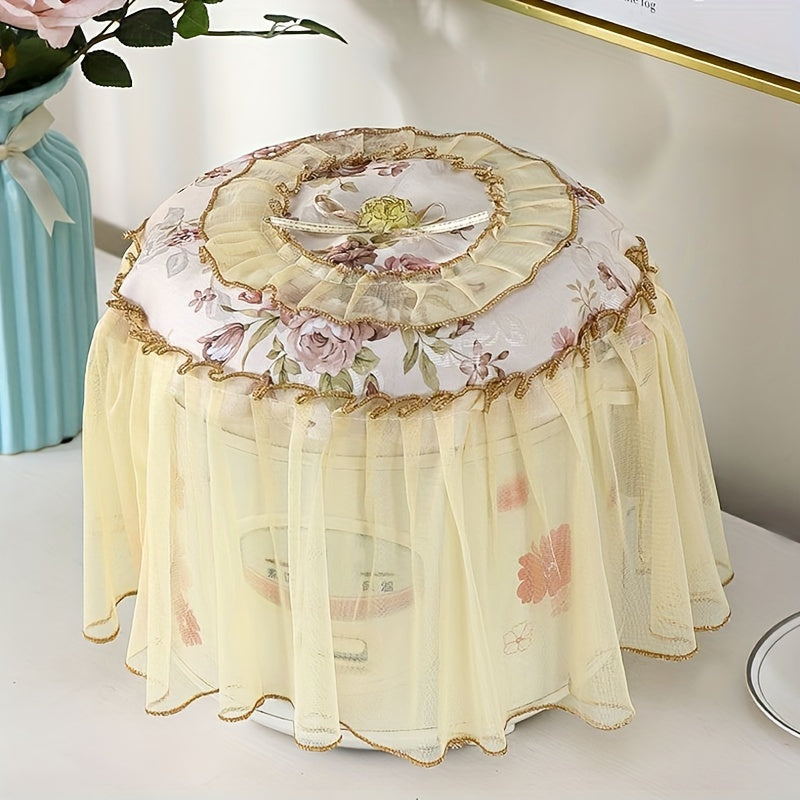 Cover your rice cooker in style with this elegant floral lace round cover. This multi-functional European-style cover not only protects your appliance from dust but also adds a decorative touch to your kitchen. The cover comes in white, light blue