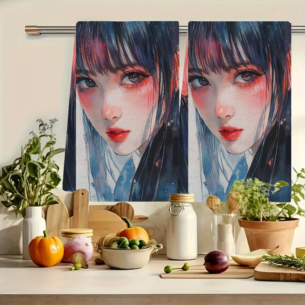 This collection includes 2 ultra-soft kitchen towels with designs inspired by popular Kpop and Jpop artists such as Jurin, Harvey, Chisa, Hinata, Maya, Juria, and Cocona. The highly absorbent dish and hand towels are ideal for holiday decoration, machine