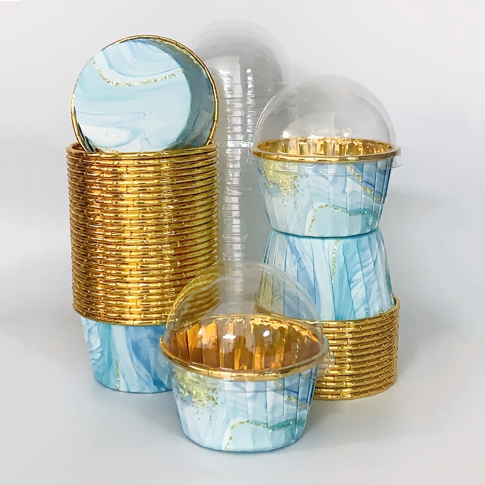 Set of 50 disposable cupcake liners in glossy, heat-resistant material. Perfect for muffins and cupcakes. These baking tools feature curled edges and can also be used as cake holders for wedding and birthday parties. Optional lids available.