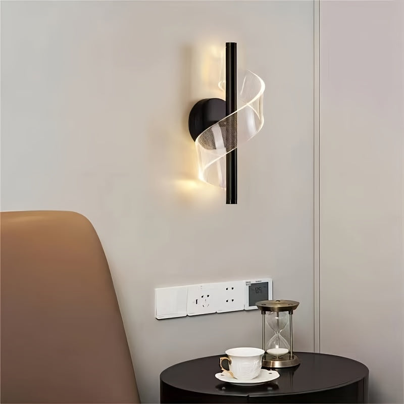 Contemporary S-Shaped LED Wall Sconce in Golden Metal & Acrylic Design - Ideal for Bedroom, Study, or Hallway - Warm Ambient Glow, Hardwired Installation, LED Lights for Bedroom.