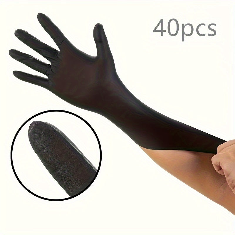 Durable black nitrile gloves for kitchen and home cleaning tasks, powder-free with non-slip texture, lightweight and ambidextrous.