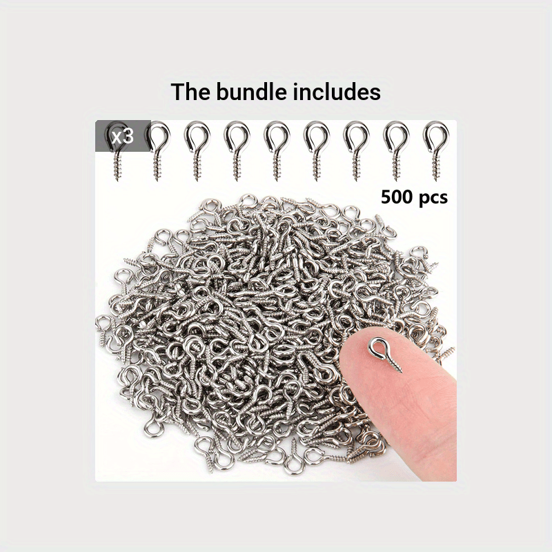 Set of 500 Fashion Iron Screw Eye Pins, 4x8mm Threaded Clasps for Creating DIY Jewelry, Small Metal Hoop Pegs, Connectors for Bracelets, Arts and Crafts Eye Screws