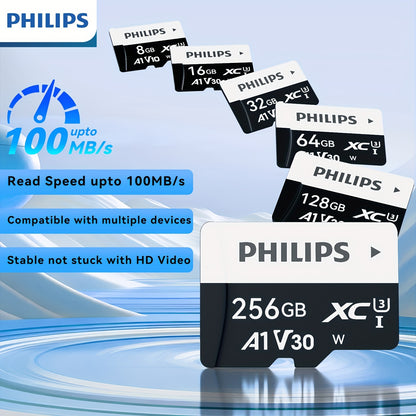 PHILIPS High Speed Mini SD Card, 256GB - 8GB, Class 10, for Phone/Tablet/Camera/Drone