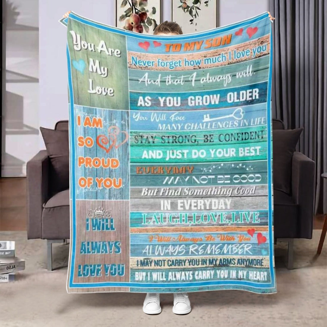 Soft and cozy flannel "To My Son" throw blanket, perfect for birthdays, Christmas, and graduation gifts from Mom and Dad. Versatile for bed, sofa, or chair, providing all-season comfort and inspiration.