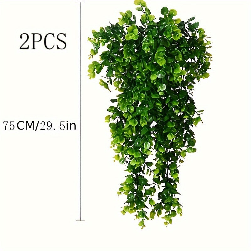 2 artificial hanging plants, faux eucalyptus vines for indoor/outdoor home decor.