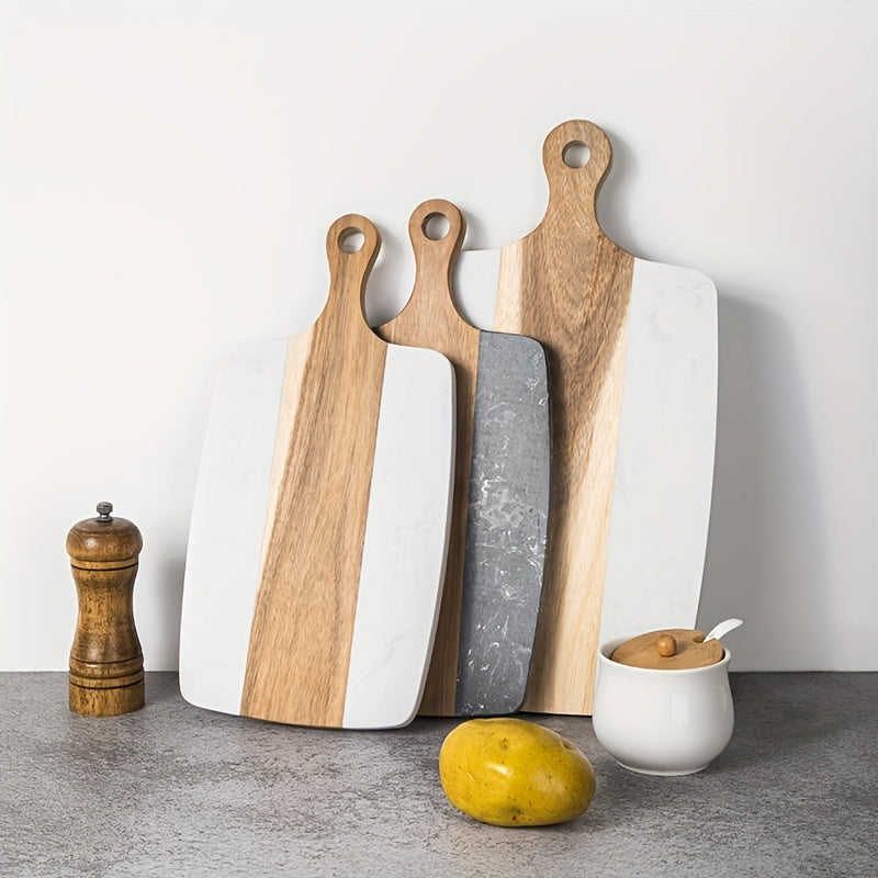 Essential Kitchen Tool: Marble and Wood Handled Chopping Board - Ideal for Cutting Bread, Veggies, and Fruit