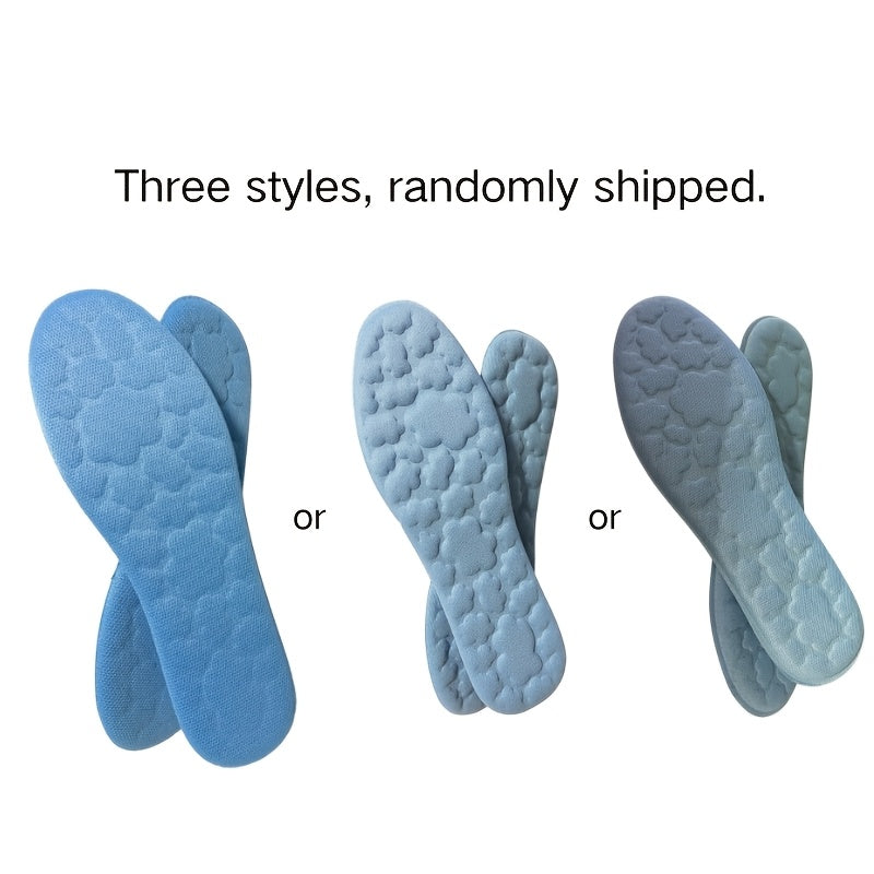 Memory foam insoles with arch support and shock absorption for high heels and sneakers, providing all-day comfort.