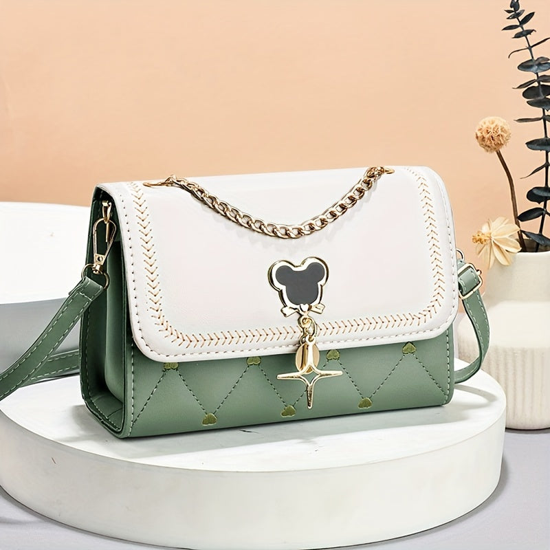 Women's Embroidered Fashion Crossbody Bag with Chain Decor.