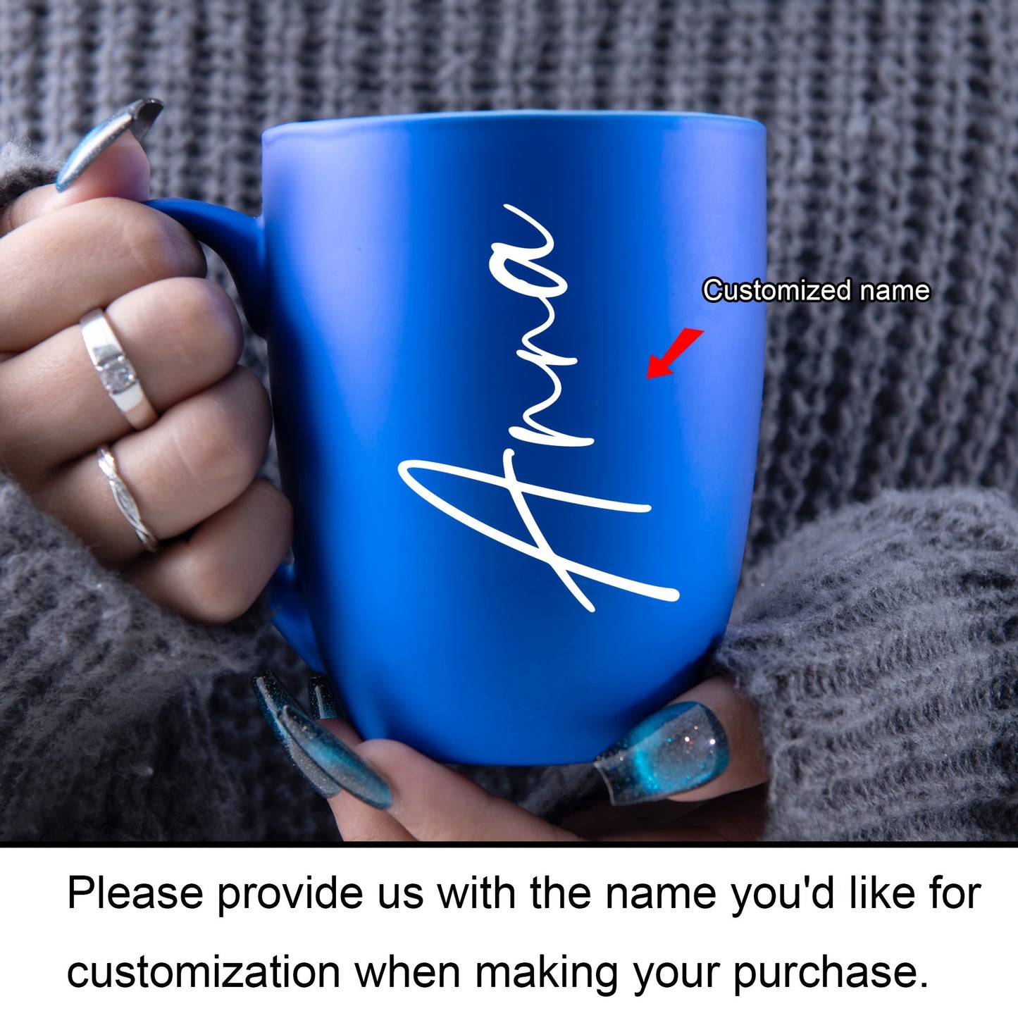 Custom 11oz ceramic coffee mug with personalized name design, ideal for birthday and Valentine's Day gifts for family and friends. Hand wash only.