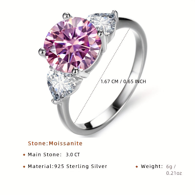 Stylish and luxurious, this 925 sterling silver wedding ring features a four-prong design with colorful moissanite inlays. Perfect for weddings and parties, this fashionable accessory makes a great gift for your loved one.