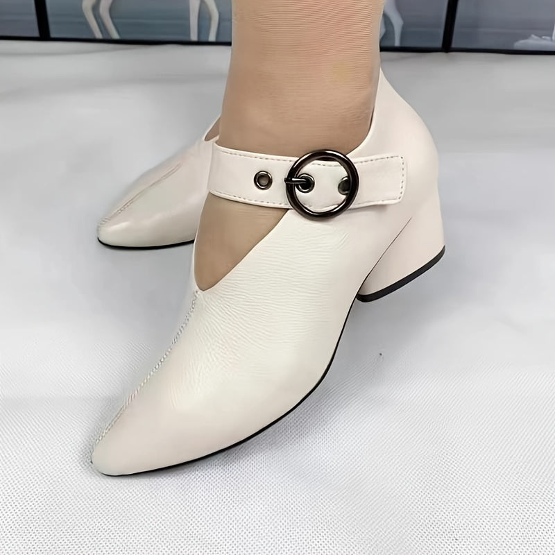 2023 Summer Solid Color Versatile Sexy High Heels Buckle Soft Pointed Thick-Heeled Fashion Shoes