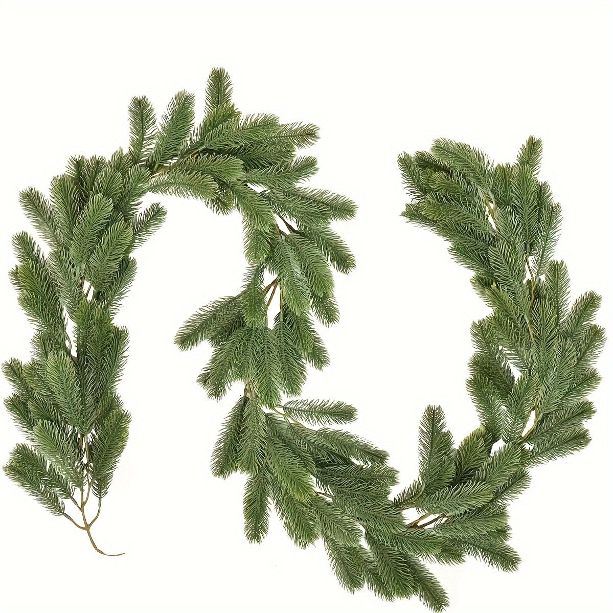 Art Deco style artificial pine branch garland for DIY holiday decor, flexible and unlit, suitable for various occasions. No feathers.