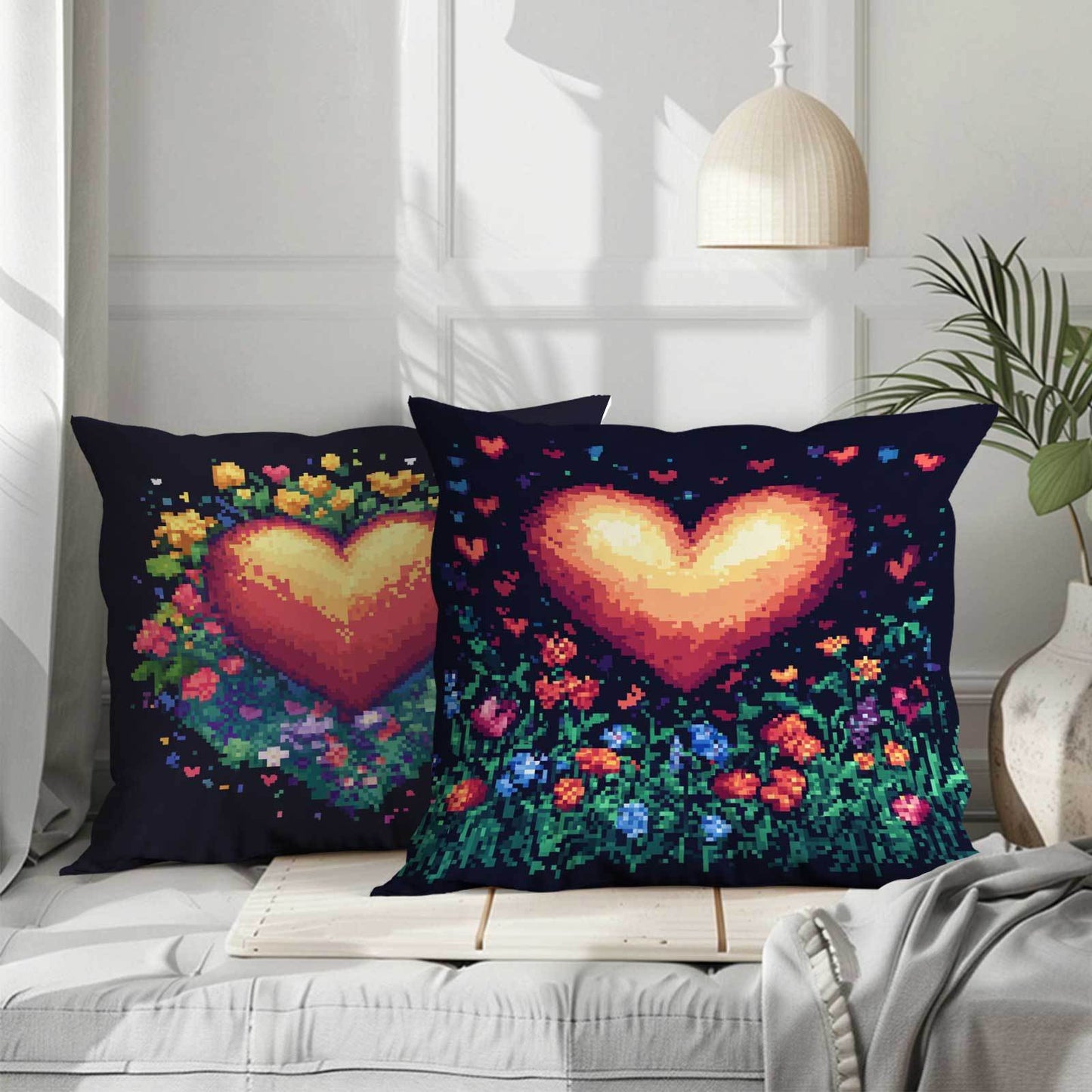 Set of 4 Heart & Butterfly Throw Pillow Covers - Soft, with Zipper Closure, Easy to Clean in Washing Machine, Perfect for Office, Bedroom, Balcony, Car, Sofa, Patio, Decorative Pillows, Floral Design