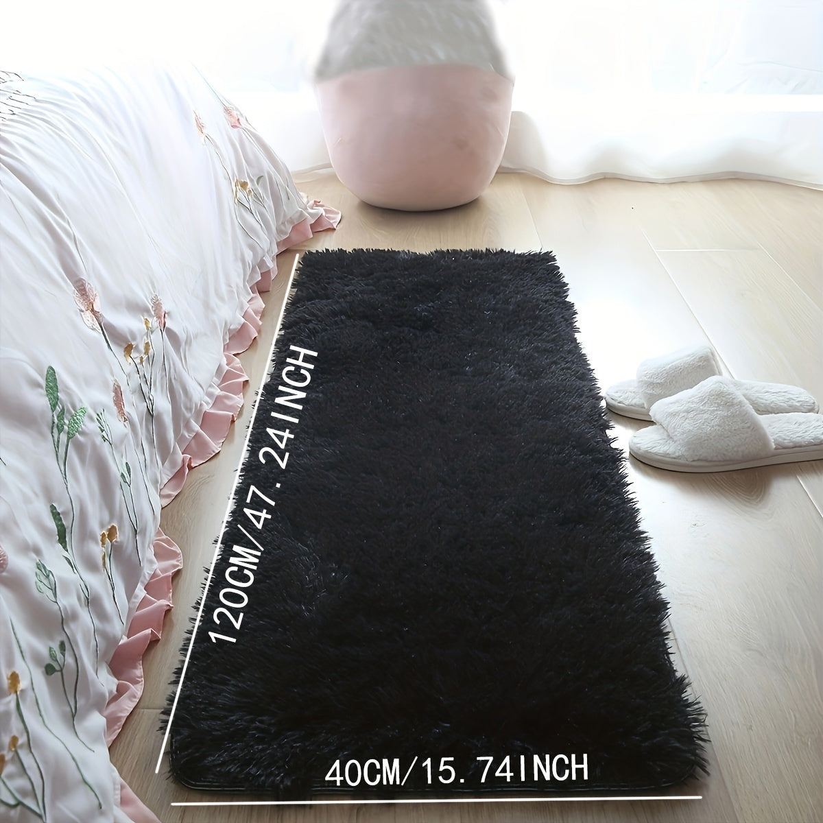 One piece of a shaggy rug, a fluffy floor mat, a simple plush area rug, a round soft area rug mat, a comfortable household carpet, perfect for your living room.