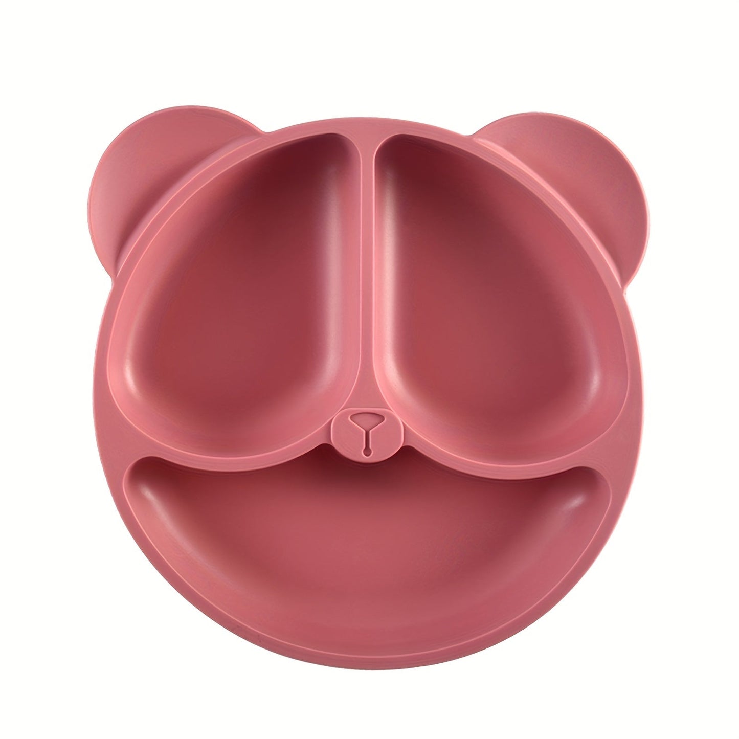 Blue Silicone Feeding Plate with Suction Cup - Three-Section Divided Design for Complementary Foods, Meal Plate with Three Grids, Bear Smiling Design