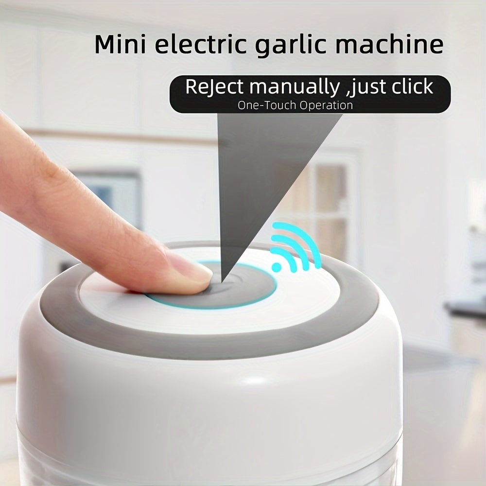 The RZSYZH Electric Mini Garlic Chopper is a convenient kitchen gadget with a 250ml capacity and USB rechargeable design. It features stainless steel square blades for efficient chopping of garlic, vegetables, nuts, and more. This portable food mincer is