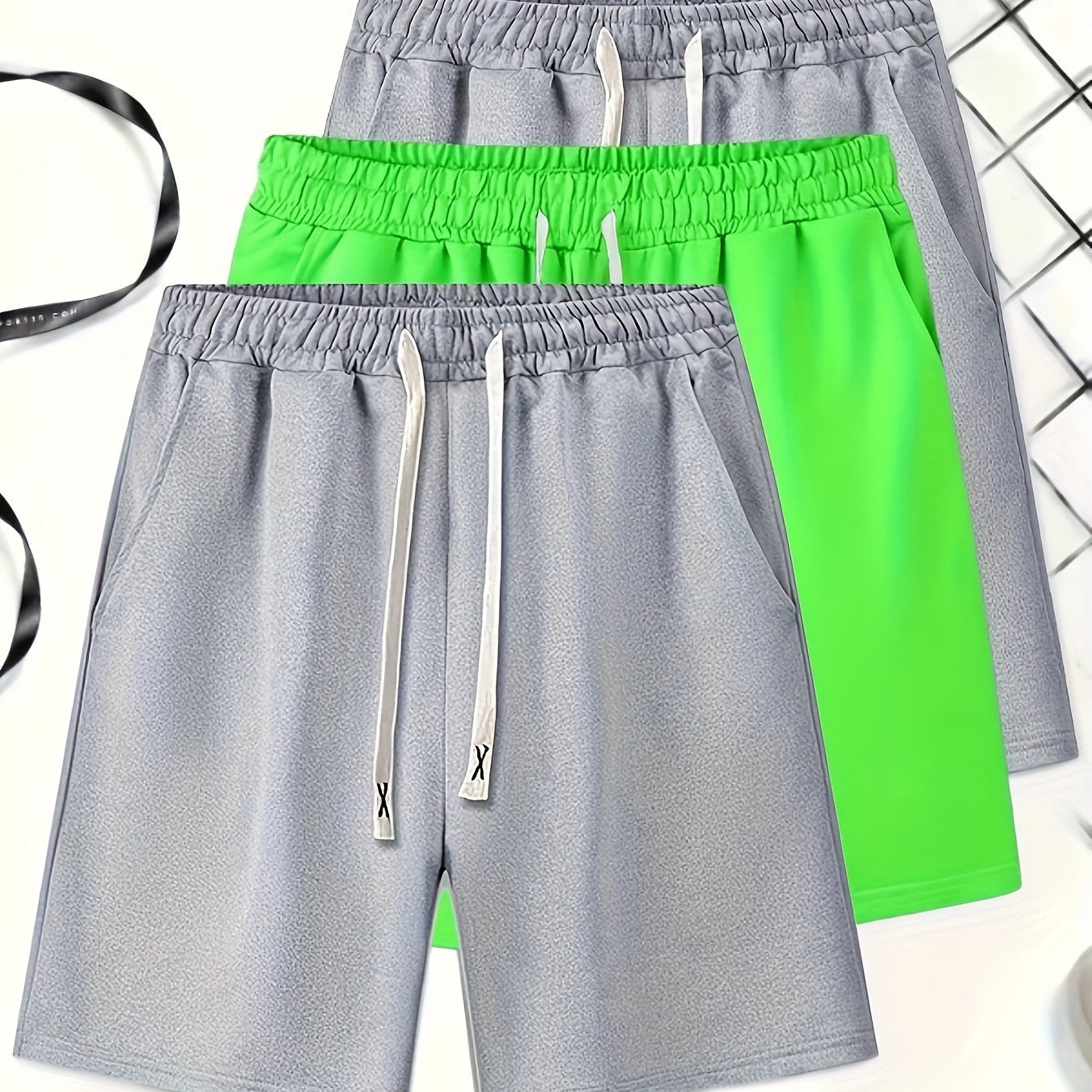 Solid 3-piece shorts for plus size men, perfect for summer outdoor sports.