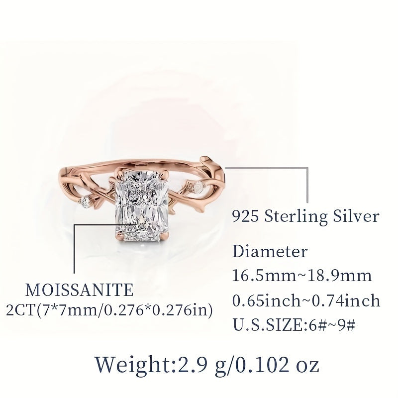 Beautiful 2ct Moissanite Engagement Ring with Thorn Branch Design in Hypoallergenic S925 Sterling Silver for Women - Perfect for Proposals, Weddings, Valentine's & Mother's Day, Comes in Elegant Gift Box, 2.7g, Features Round Diamonds, Versatile and