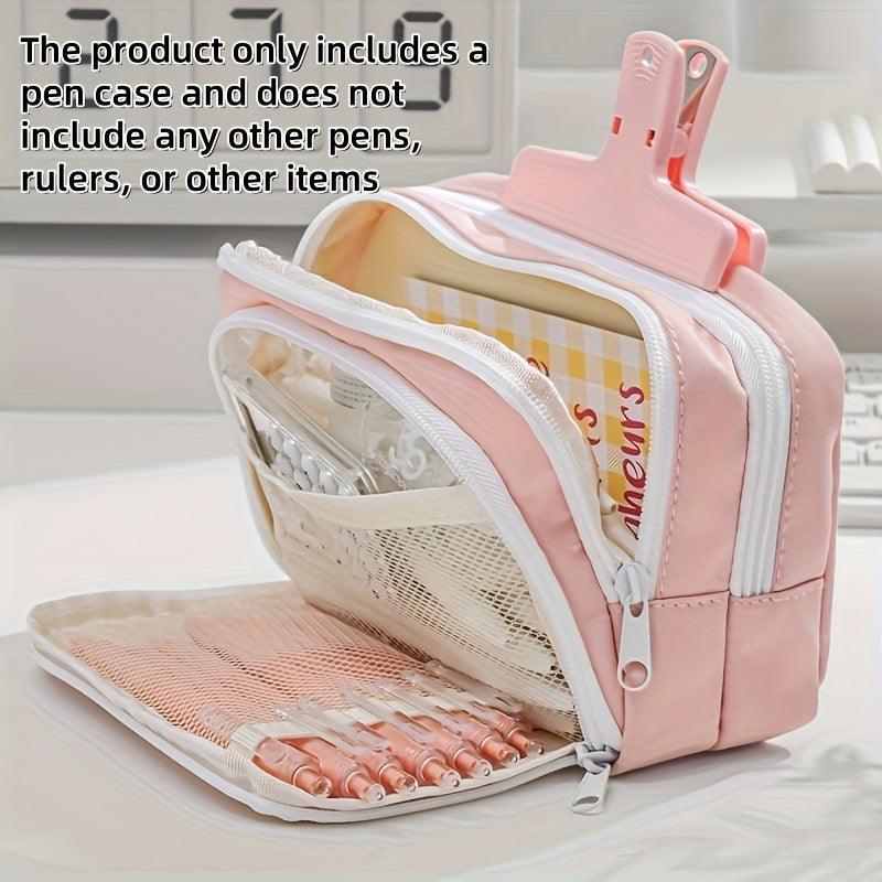 Large capacity pencil case with transparent window, durable Oxford fabric, perfect for students & office essentials.