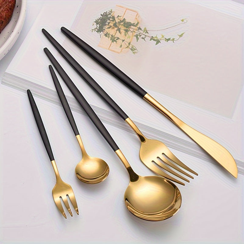 30-piece Stainless Steel Portuguese Cutlery Set with Thin Handles, ideal for steak, dinner, and dessert, perfect for households, hotels, and restaurants.