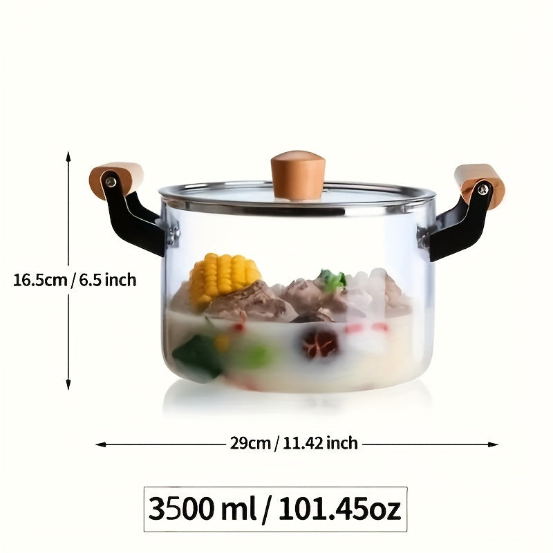 Borosilicate Glass Pot with Dual Handles - High-Temperature Resistant, Clear, Stovetop & Induction Compatible for Gas and Electric Cooking, Ideal for Stir-fry, Transparent Design