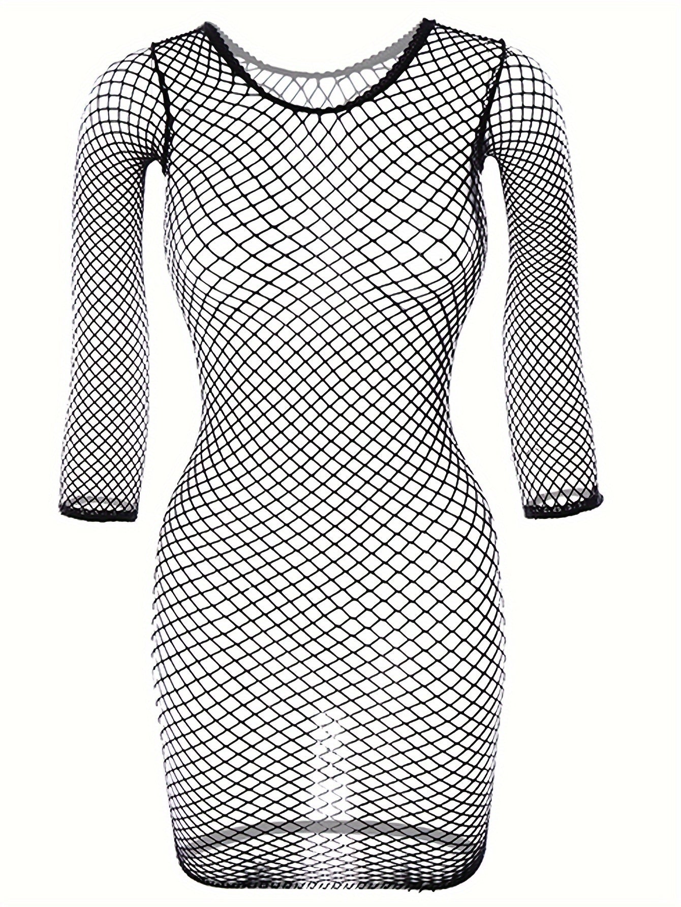 Sensual long sleeve lingerie dress with transparent mesh details for women.