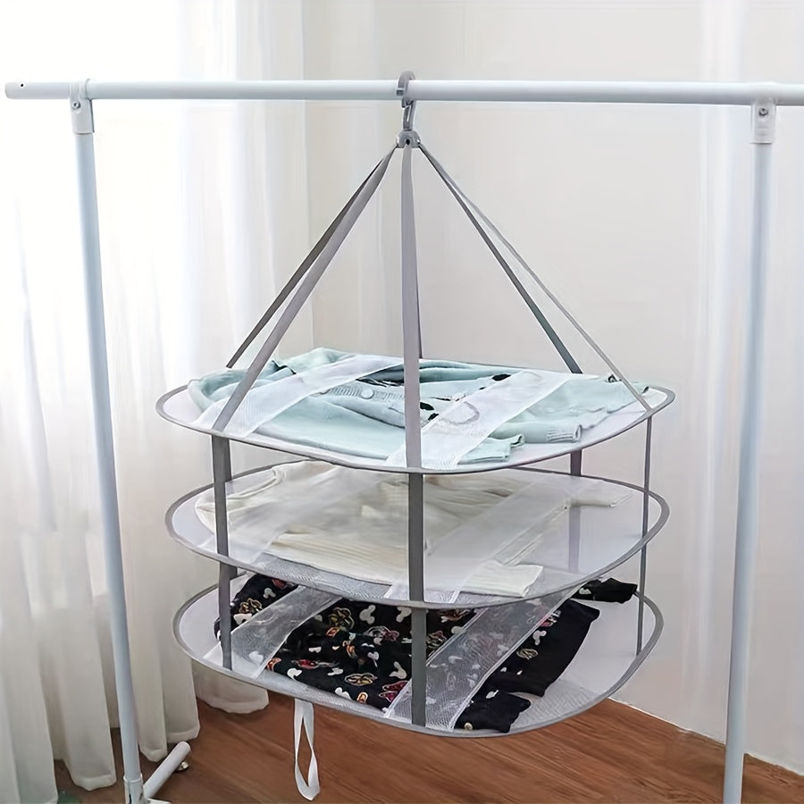 Space-Saving Mesh Clothes Drying Rack with 2 Tiers - Perfect for Sweaters, Shirts & Socks. Easy Hang Design, No Electricity Needed - Great for Home Laundry and Organization.