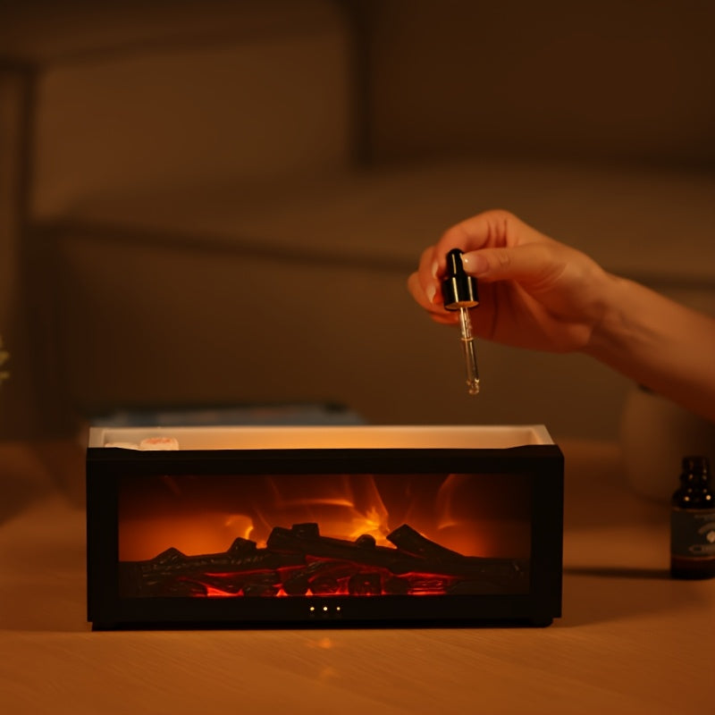 Silent, flame-inspired humidifier with remote control, USB powered, generates large mist output - ideal for small spaces.