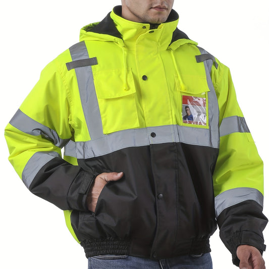 High visibility reflective safety jackets with pockets for men and women, waterproof and suitable for cold weather construction work. Work coats by DP Safety.