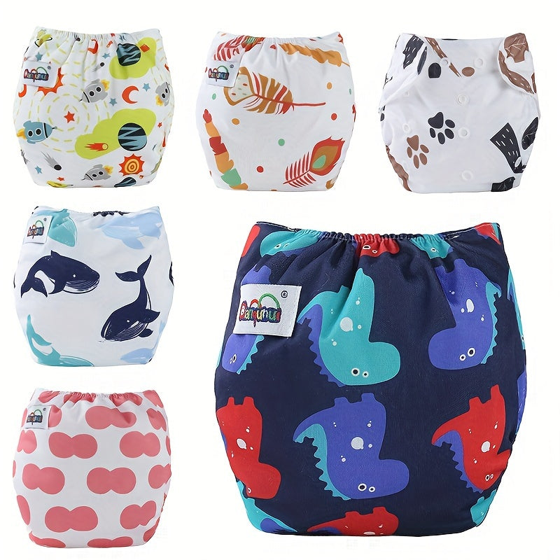 Set of 3 Unisex Baby Training Pants, Waterproof Cotton Cloth Diapers, Adjustable Snap Closure for Ages 0-3 featuring Cute Printed Designs - Washable Pull-Up Diaper Covers for Toddlers