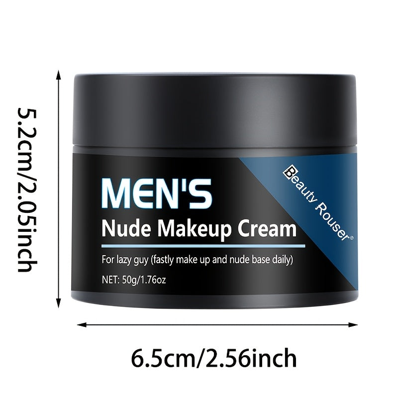 Beauty Rouser Men's Nude Makeup Cream, 50g - Full coverage concealer, oil-control, moisturizing balm with pore-minimizing and skin tone evening benefits. Hypoallergenic and suitable for all