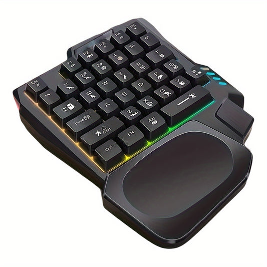 Mobile gaming keyboard and mouse combo with RGB lighting, connectivity, and mechanical feel for PUBG Mobile and other mobile games.