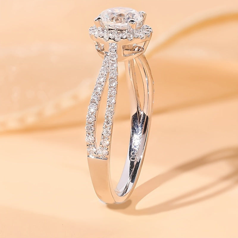 Luxurious Moissanite Engagement Ring for Women, Featuring an Alloy Band and Sparkling Stone. This Elegant Bridal Jewelry is Ideal for Valentine's Day and Special Occasions. With its Explosive, High-End Design, Broken Brick Detailing, and Sexy Luxury