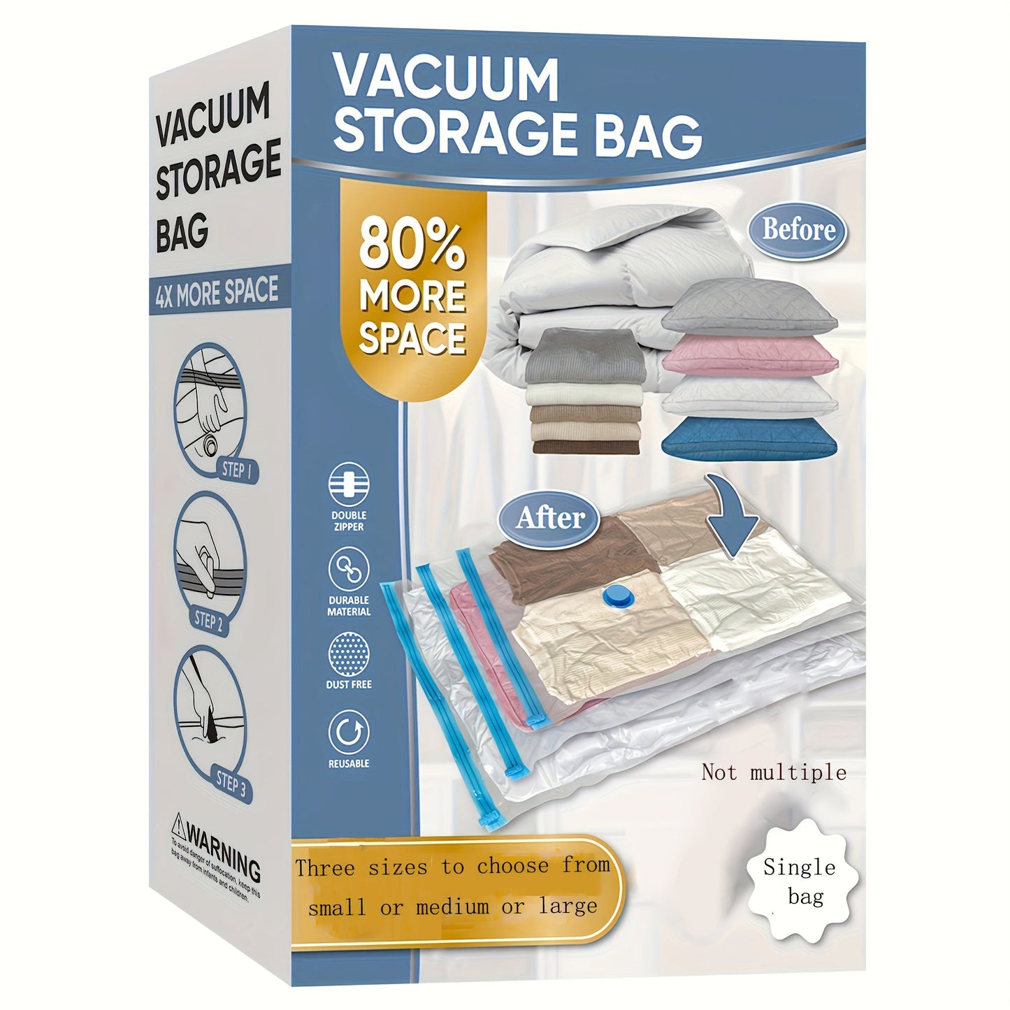 One piece of Vacuum Storage Bags designed for Clothes and Quilts - Versatile Rectangular Compression Bags with Zipper, Space-saving Storage Solution that does not require electricity, compatible with most Vacuum Cleaners and Hand Pumps.