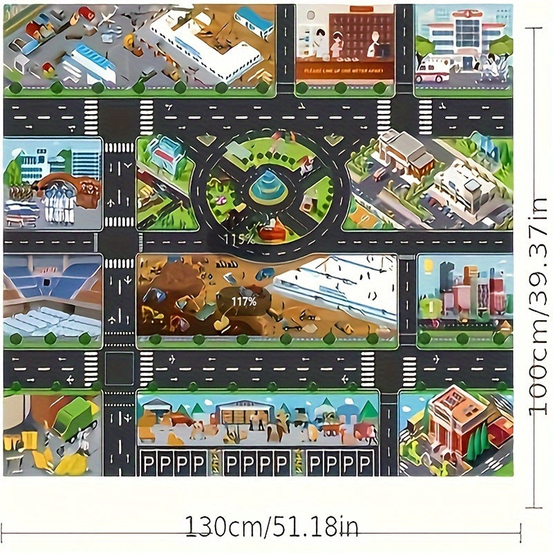 City-themed game mat with waterproof coating for traffic and epidemic prevention engineering.