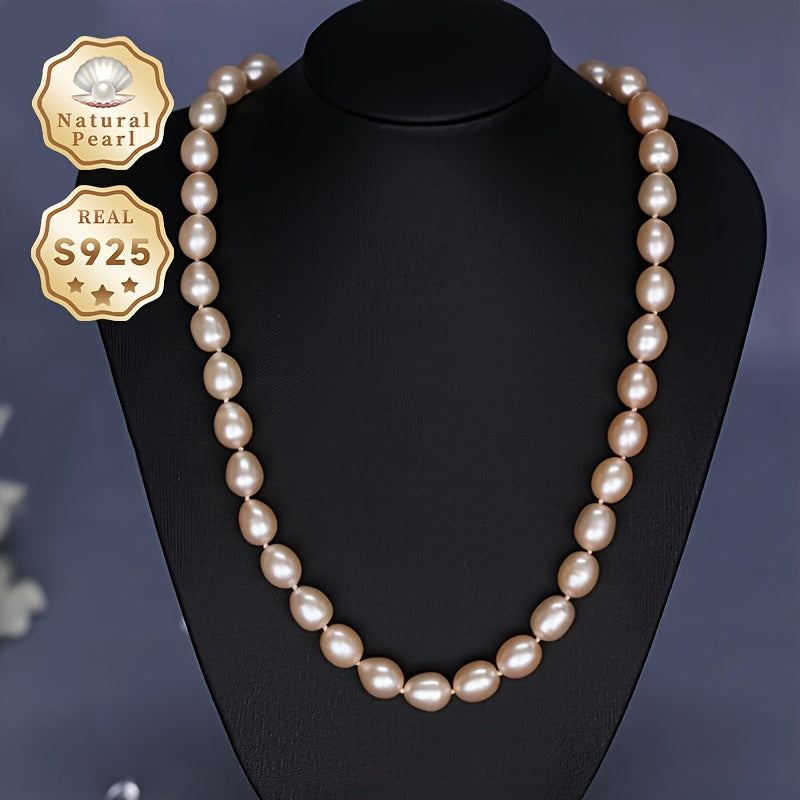 Elegant Wedding Accessory: MUFAN Vintage Cute Style Freshwater Pearl Necklace with S925 Clasp, June Birthstone, Natural Pink Baroque Pearl Strand for Daily Wear & Gifts - 8-9mm Pearls, 38-42 Count