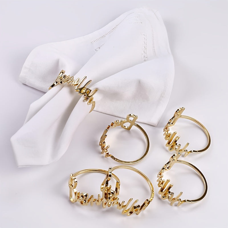 6 Bismillah golden letter napkin rings for table decoration at weddings, parties, Christmas, and Thanksgiving.