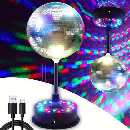 6" Disco Ball Light with Adjustable Rotation (5-9 RPM) - 24 RGB LEDs, USB/Battery Powered, Ideal for Parties, Clubs & Home Décor.