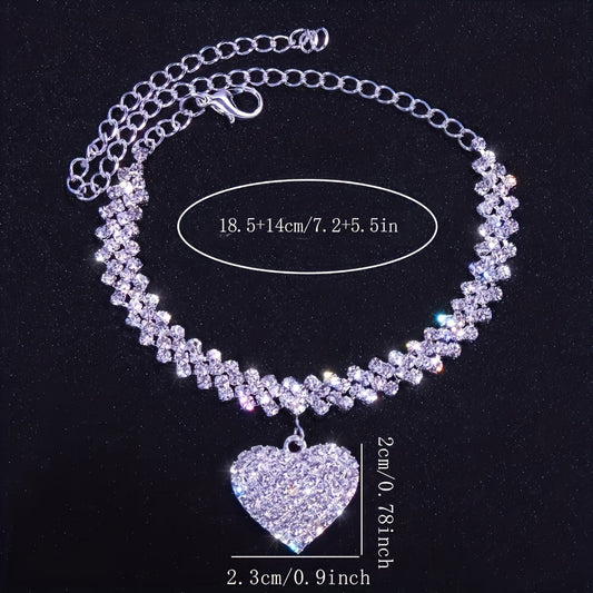 Pair of Stylish, Elegant, Opulent Claw Chain Bracelet and Anklet Set Adorned with Shimmering Water Drill Hearts