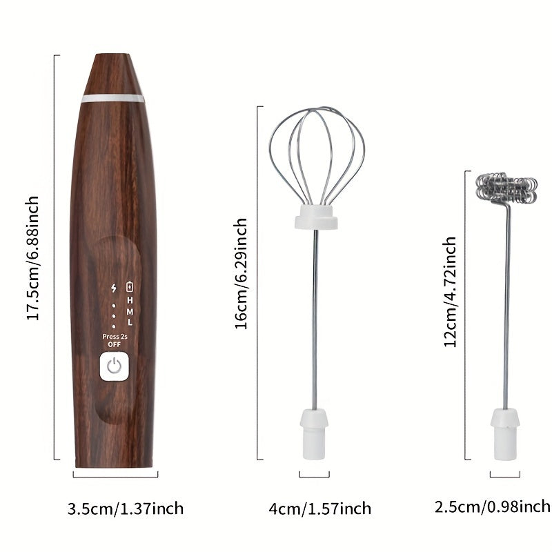 Durable Plastic Electric Milk Frother Handheld with 3-Speed Adjustable USB Rechargeable Feature, Comes with 2 Stainless Steel Whisks for Cappuccinos, Hot Chocolate, Milkshakes, and Eggs - Conveniently Portable.