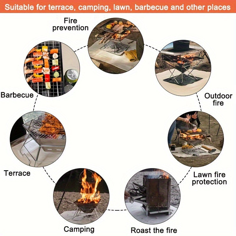 1 piece of Flame Retardant BBQ Mat that is portable, insulated, and reusable. Made from fiberglass, this mat is perfect for camping, fire pits, and outdoor barbecues. It is also anti-scald and acts as a protective carpet for your deck or patio. A