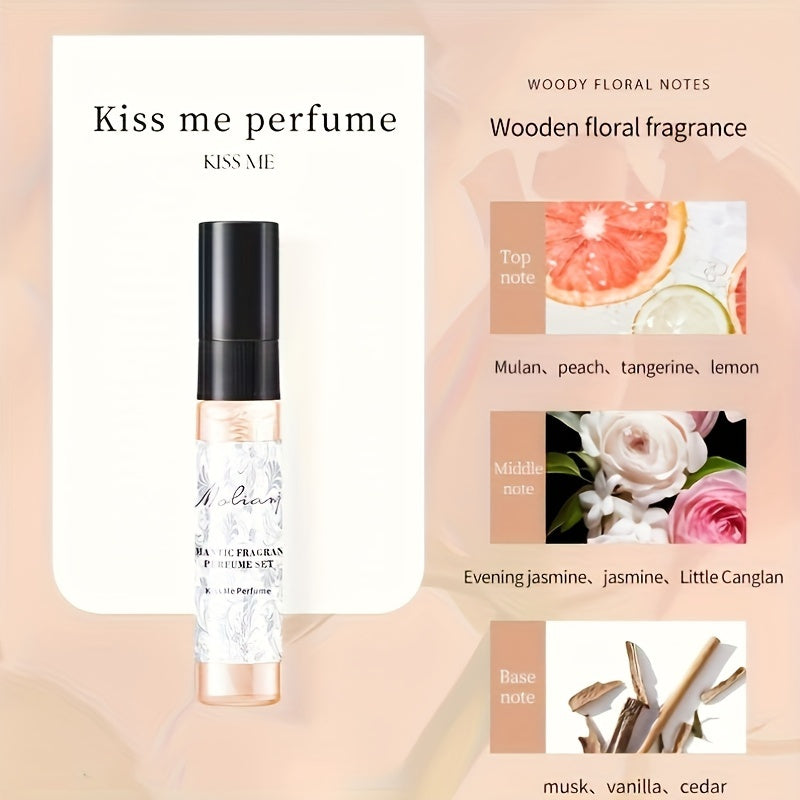 5-piece gift set of elegant women's perfume with long-lasting floral scents, alcohol-infused, ideal for daily wear and travel. Includes 10ml portable spray bottles of designer fragrance.