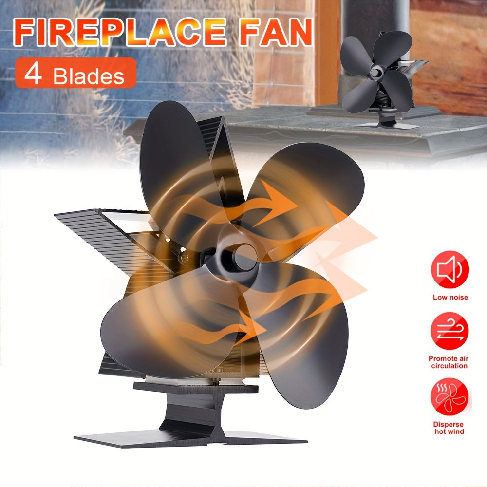 One piece of 4/5 blades fireplace fan with thermal power, produces quiet sound, saves energy, mounts on wall to circulate air in household, efficient heat dissipation, does not require electricity.