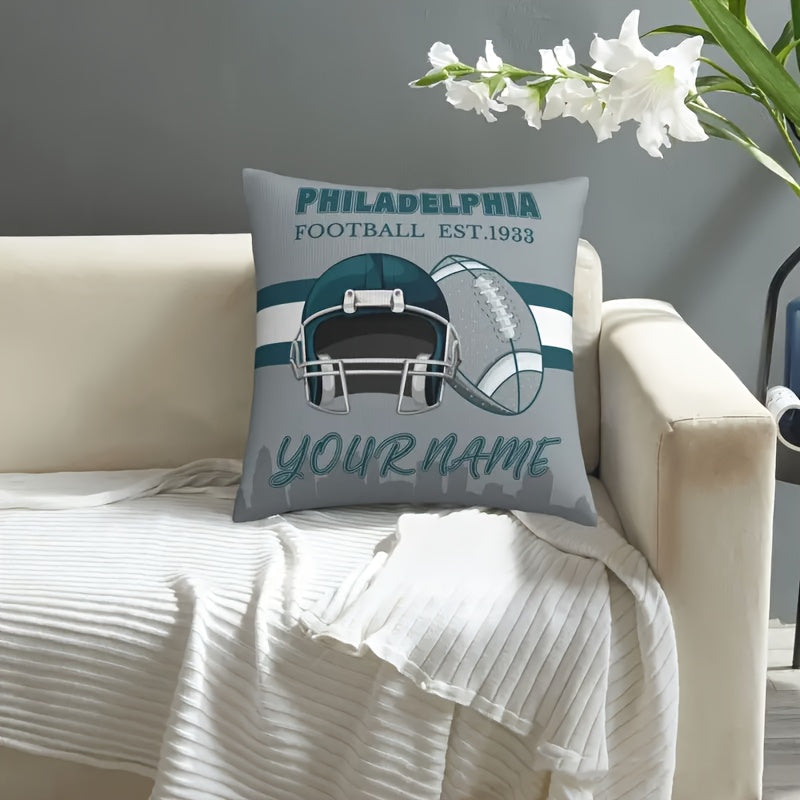 Personalized Philadelphia Football Fan Pillow Cover - Custom Design, Ideal Unisex Gift, Made of Polyester, Square Shape, Assorted Colors