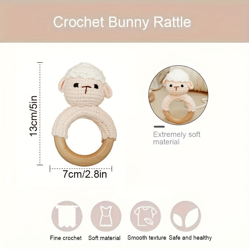 Crochet Sleep Rattle Toy - Soft Knit Animal Doll, Ideal for Soothing & Chewing. Perfect Gift for Christmas, Halloween, Thanksgiving, Easter, Corban Festival. Best Toy for Christmas, Ideal for Thanksgiving.